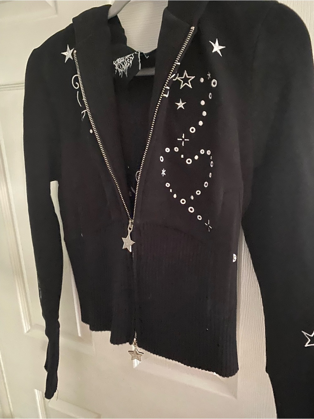 Black Star-Accent Zip Hoodie Jacket - Picture 2 of 3